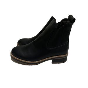 Kensie Khai Boots Womens Black Faux Leather Chelsea Ankle Lug Sole Size 9M